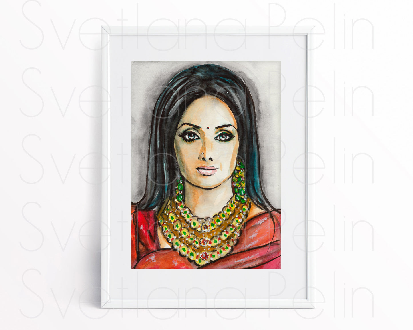 Sridevi Kapoor, ORIGINAL Watercolor Painting, Artwork by Svetlana Pelin