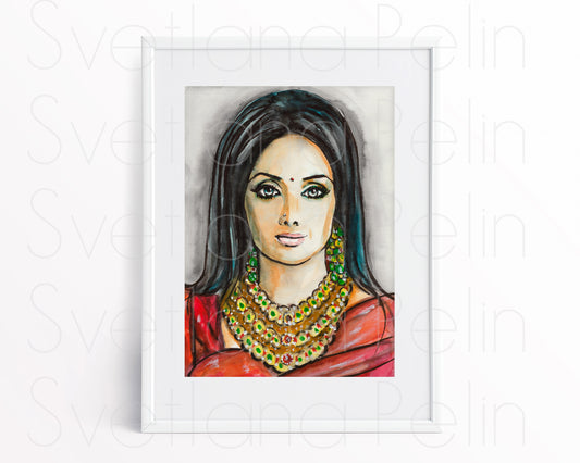 Sridevi Kapoor, ORIGINAL Watercolor Painting, Artwork by Svetlana Pelin