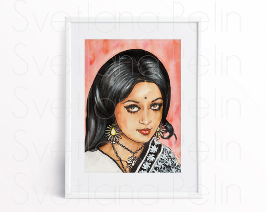 Hema Malini, ORIGINAL Watercolour Painting, Artwork by Svetlana Pelin