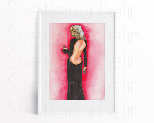 Mireille Darc, ORIGINAL Watercolor Painting, Artwork by Svetlana Pelin