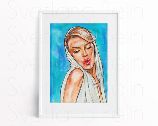 Kylie Minogue, KM, ORIGINAL Watercolor Painting, Artwork by Svetlana Pelin