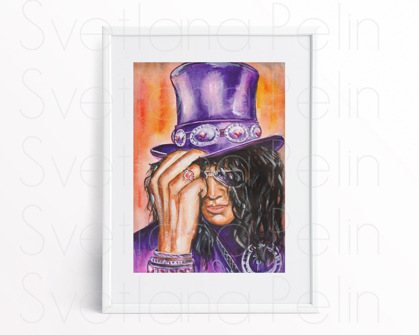 SLASH, GNR, ORIGINAL Watercolor Painting, Artwork by Svetlana Pelin