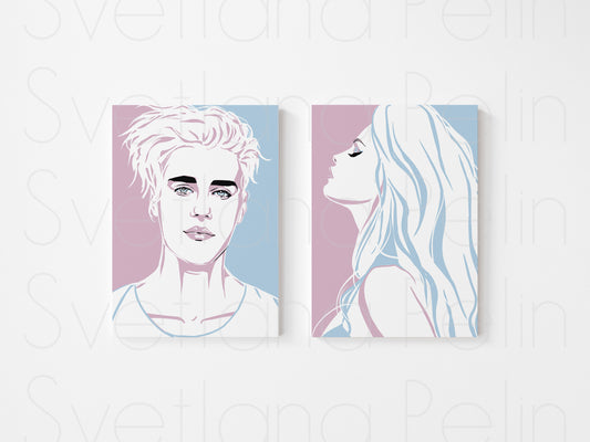 2 pieces, Justin Bieber & Selena Gomez, Digital  Art, Wall Home Decor, INSTANT DOWNLOAD (Copy)