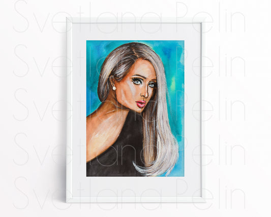 Paris Hilton, ORIGINAL Watercolor Painting, Artwork by Svetlana Pelin