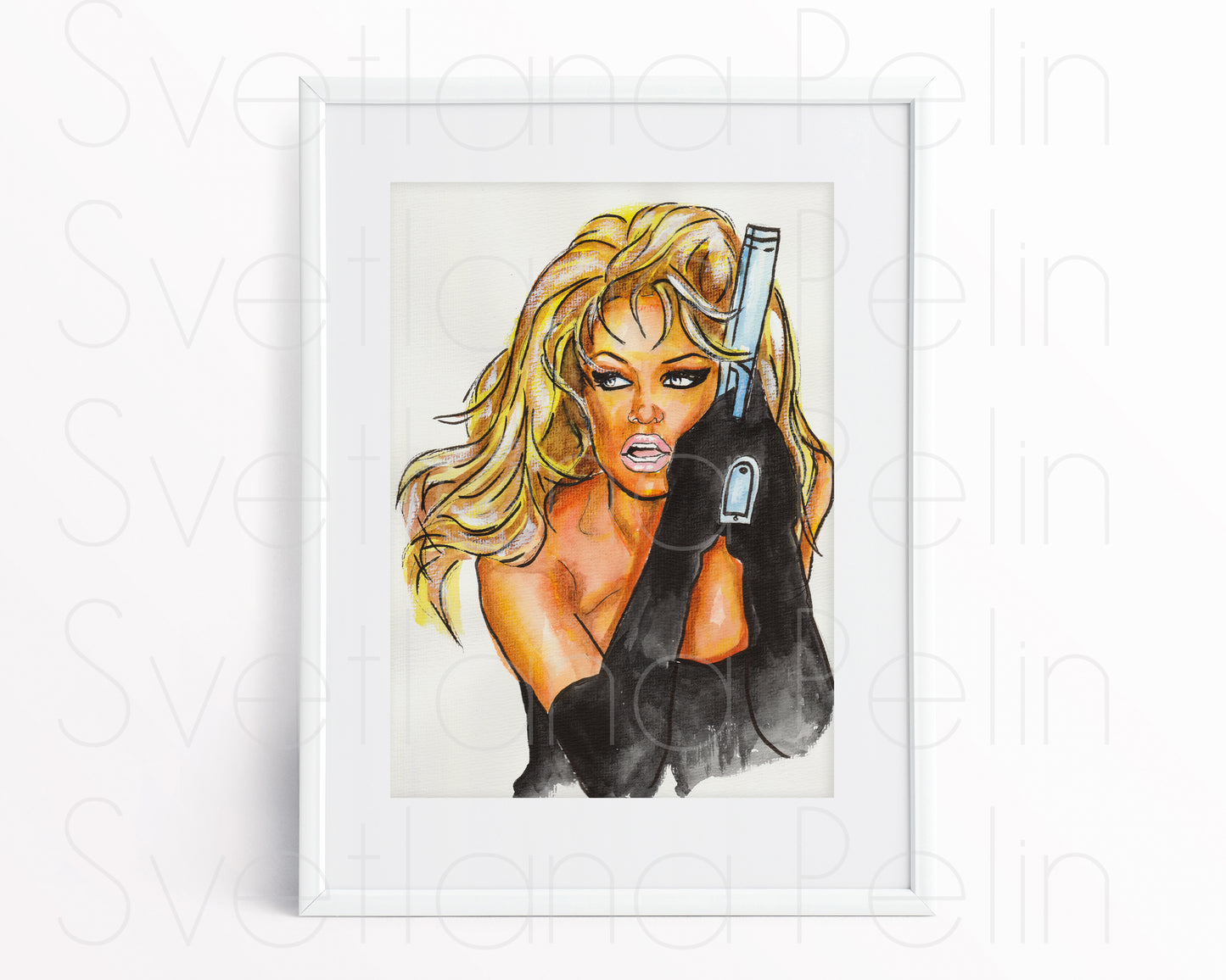 Pamela Anderson, ORIGINAL Watercolor Painting, Artwork by Svetlana Pelin