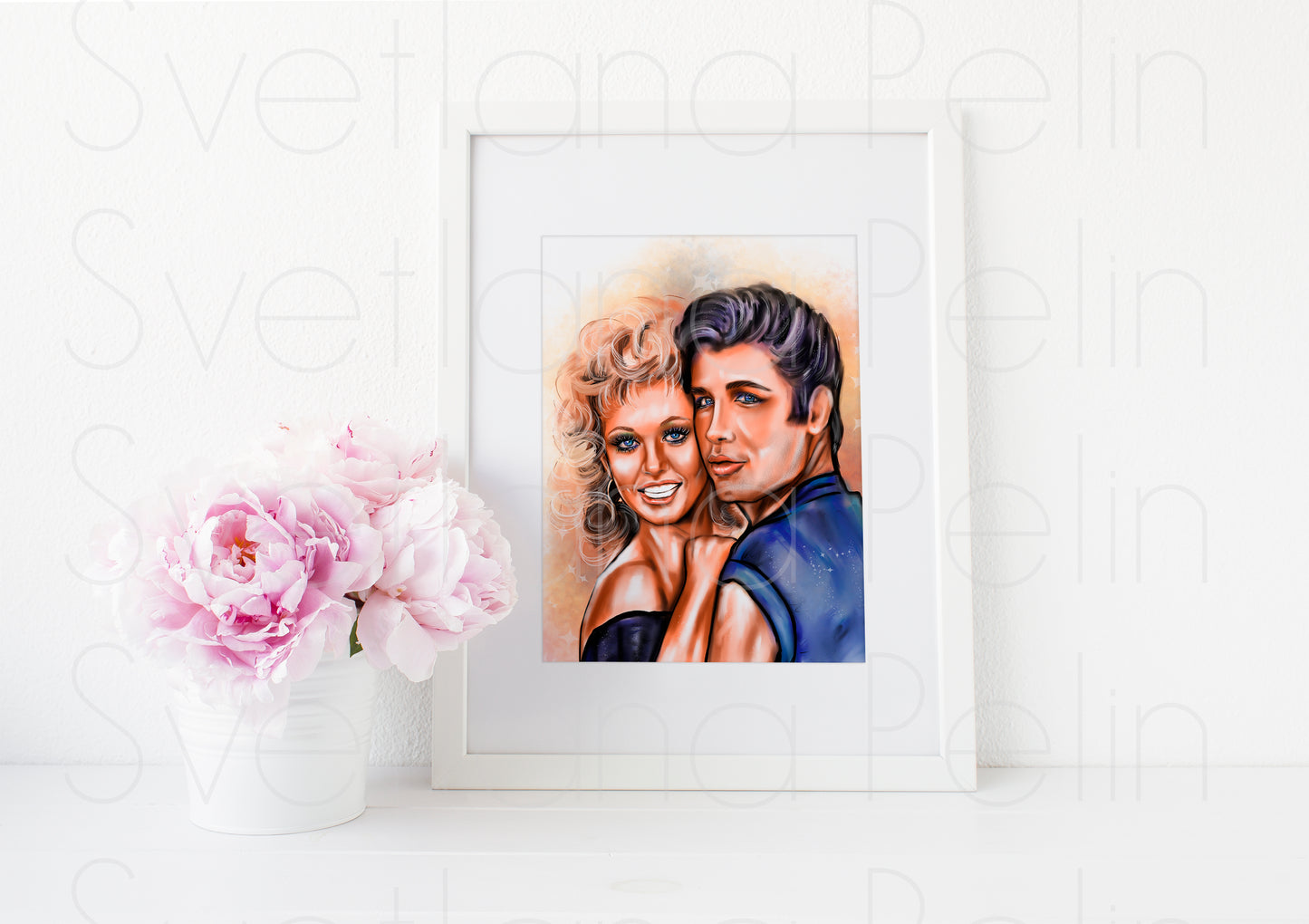 John Travolta, Olivia Newton-John, Grease, ART PRINT Signed by Artist