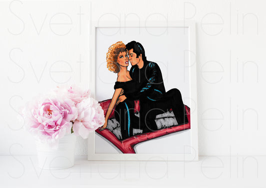 John Travolta, Olivia Newton-John, Grease, ART PRINT Signed by Artist