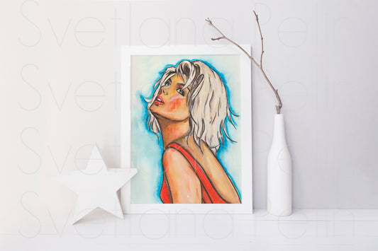 Kim Wilde, KW, ORIGINAL Watercolor Painting, Artwork by Svetlana Pelin