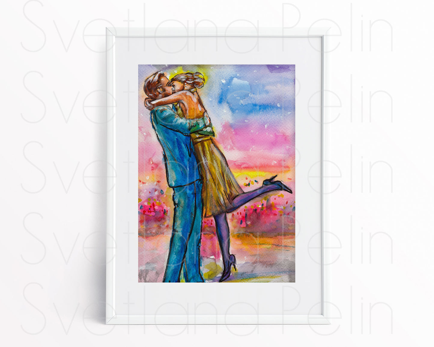 Ryan Gosling, Emma Stone, La La Land, ORIGINAL Watercolor Painting, Artwork by Svetlana Pelin