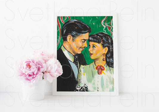 Clark Gable, Vivien Leigh, Scarlett O'Hara, Rhett Butler, Gone with the Wind, ART PRINT Signed by Artist