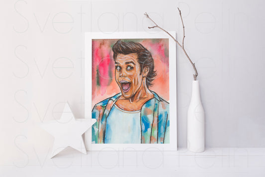 Jim Carrey, Ace Ventura, ORIGINAL Watercolor Painting, Artwork by Svetlana Pelin