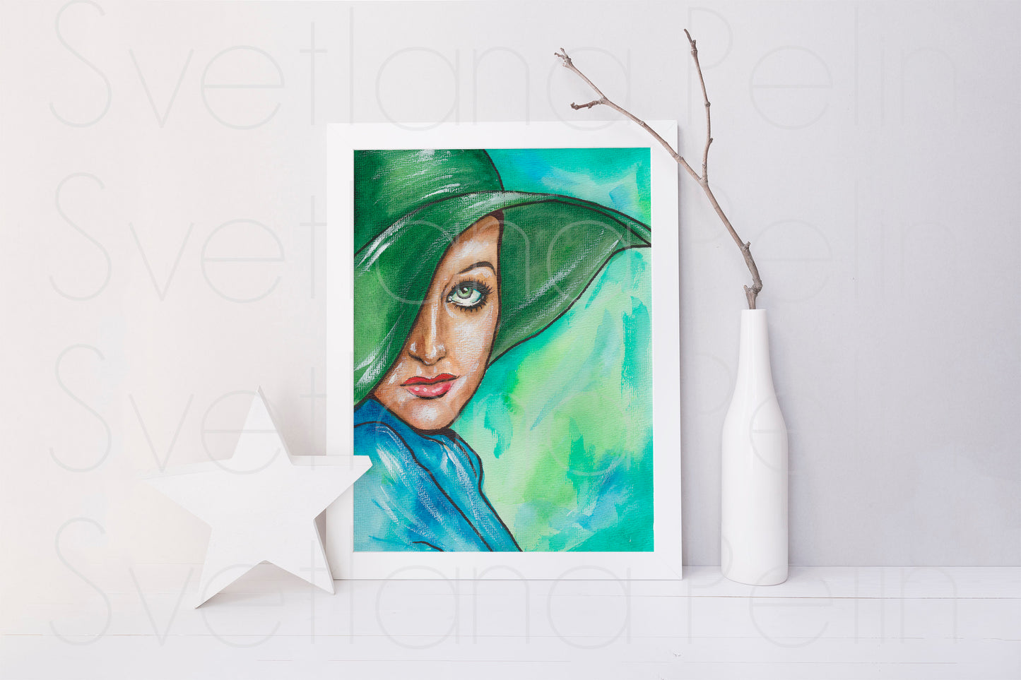 Joan Crawford, ORIGINAL Watercolor Painting, Artwork by Svetlana Pelin