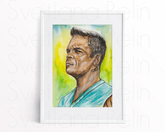 Robbie Williams, RW, ORIGINAL Watercolor Painting, Artwork by Svetlana Pelin