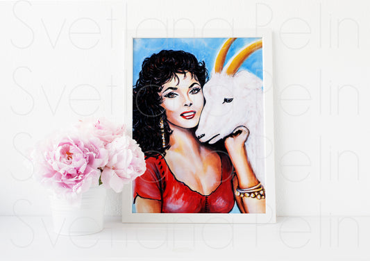 Gina Lollobrigida, Esmeralda, Notre-Dame de Paris, ART PRINT Signed by Artist