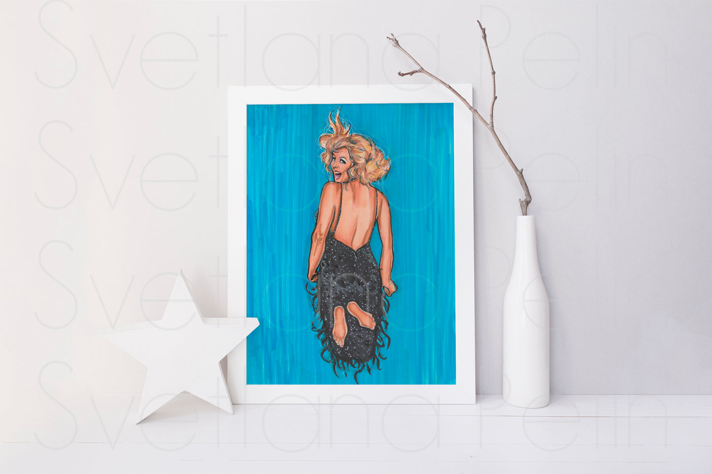 Marilyn Monroe, Philippe Halsman, Jump, ORIGINAL Marker drawing, Artwork by Svetlana Pelin