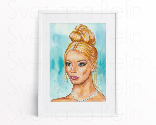 Anya Taylor-Joy, ORIGINAL Watercolor Painting, Artwork by Svetlana Pelin