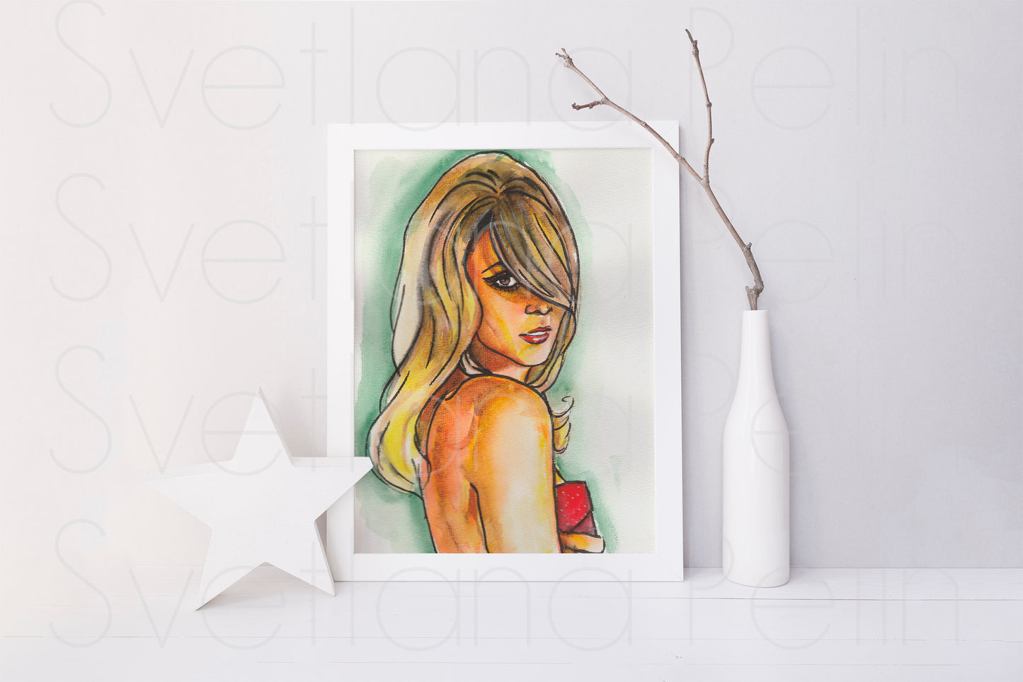 Sharon Tate, ORIGINAL Watercolor Painting, Artwork by Svetlana Pelin