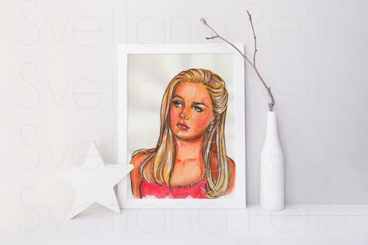 Alicia Silverstone, ORIGINAL Watercolour Painting, Artwork by Svetlana Pelin