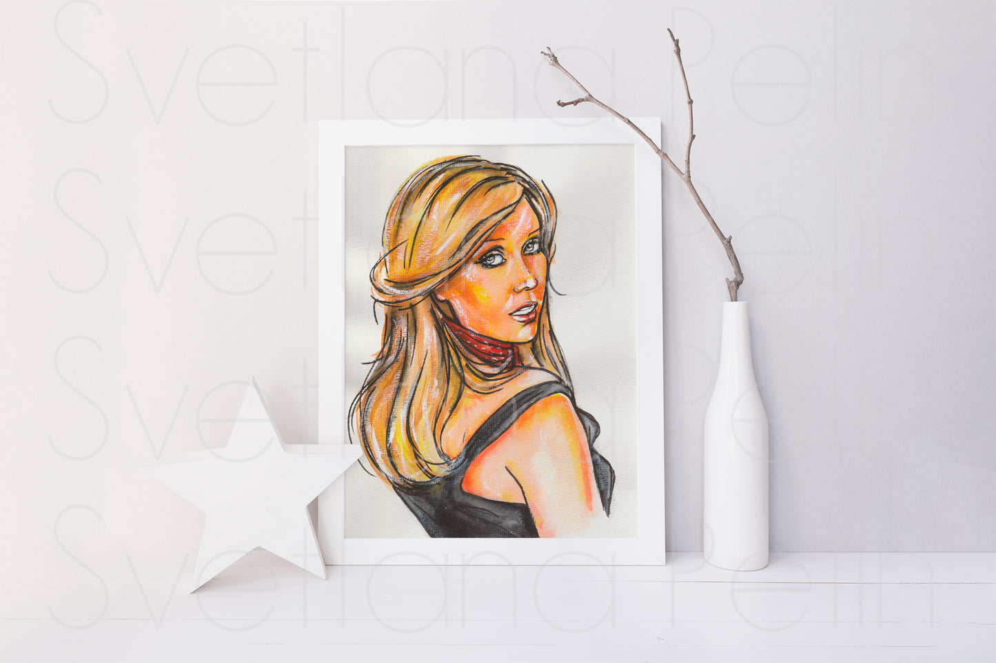 Agnetha AF, ORIGINAL Watercolor Painting, Artwork by Svetlana Pelin