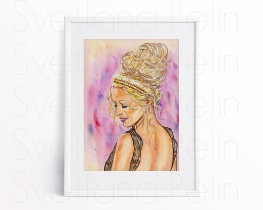 Christina Aguilera, ORIGINAL Watercolour Painting, Artwork by Svetlana Pelin