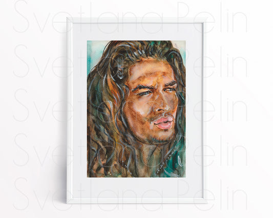 Jason Momoa, JM, ORIGINAL Watercolor Painting, Artwork by Svetlana Pelin