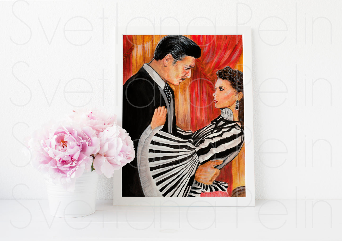 Clark Gable, Vivien Leigh, Scarlett O'Hara, Rhett Butler, Gone with the Wind, ART PRINT Signed by Artist