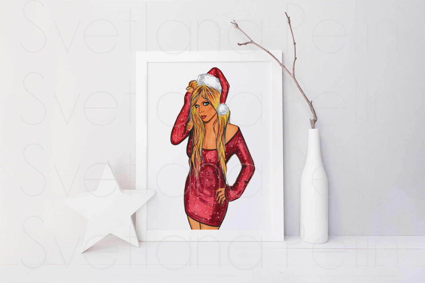 Avril Lavigne, Santa Baby, Christmas, ORIGINAL Marker drawing, Artwork by Svetlana Pelin