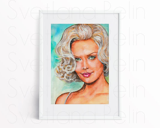 Charlize Theron, ORIGINAL Watercolour Painting, Artwork by Svetlana Pelin