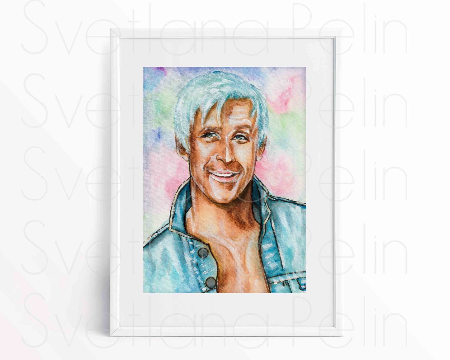 Ryan Gosling, Ken in 'Barbie, ORIGINAL Watercolor Painting, Artwork by Svetlana Pelin