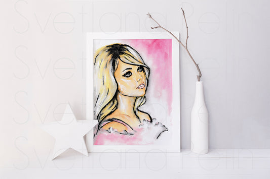 Sharon Tate, ORIGINAL Watercolor Painting, Artwork by Svetlana Pelin