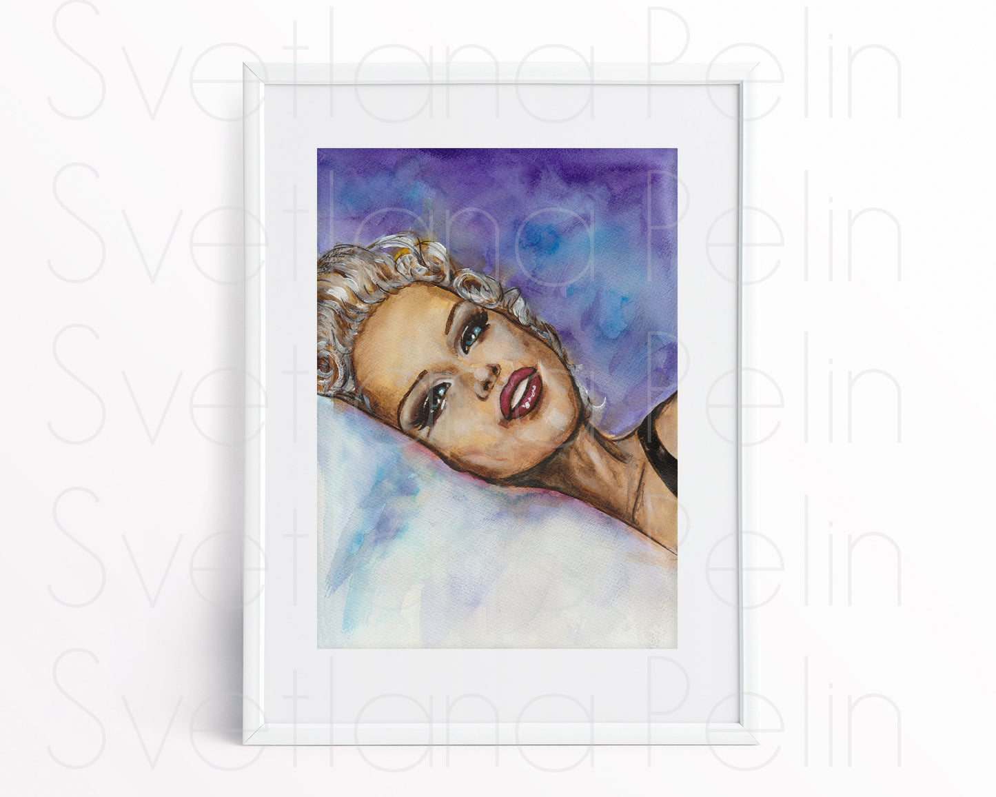 Eva Herzigová, ORIGINAL Watercolour Painting, Artwork by Svetlana Pelin