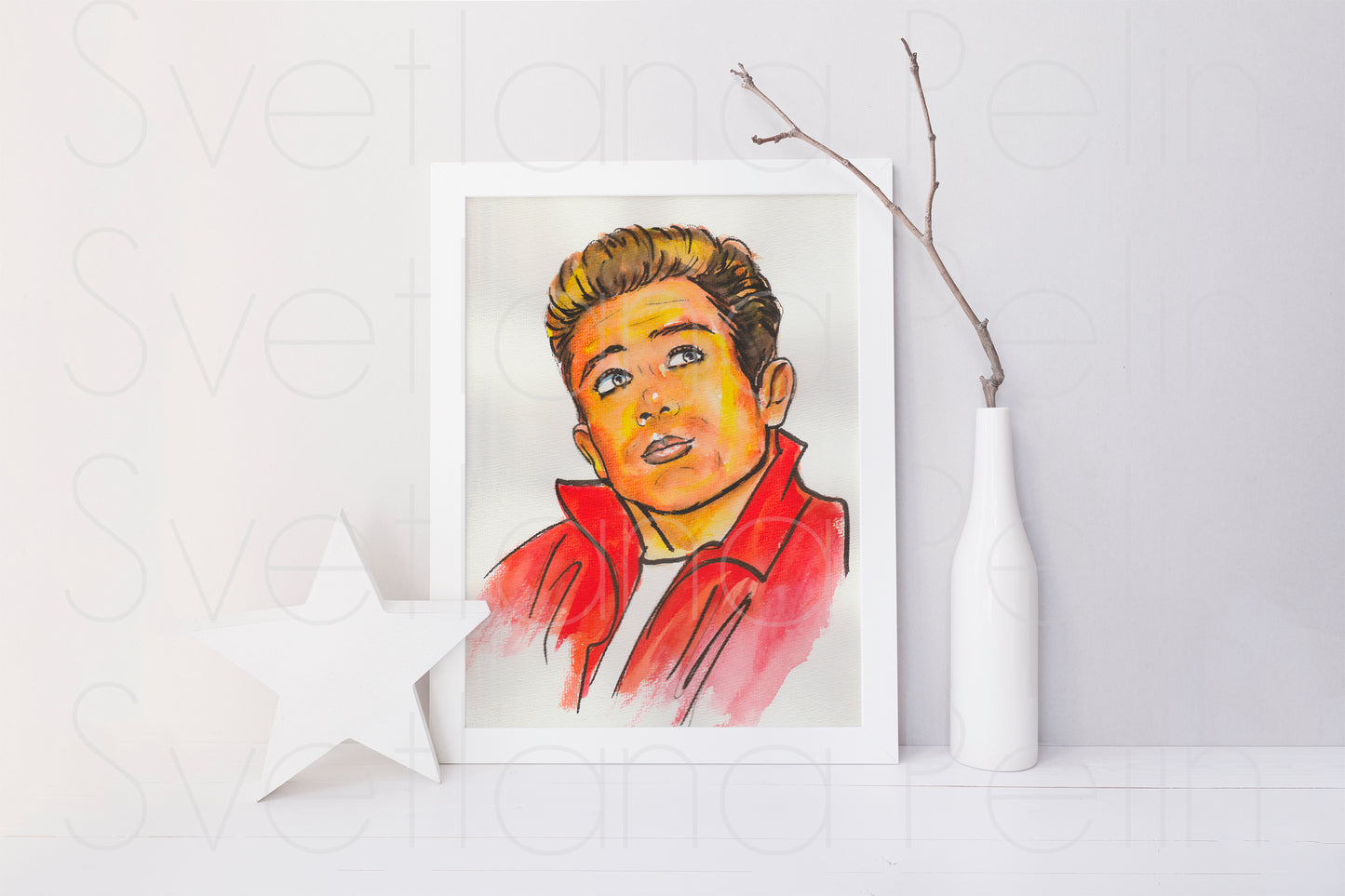 James Dean, JD, ORIGINAL Watercolor Painting, Artwork by Svetlana Pelin