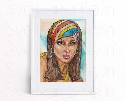 Jennifer Lopez, ORIGINAL Watercolor Painting, Artwork by Svetlana Pelin