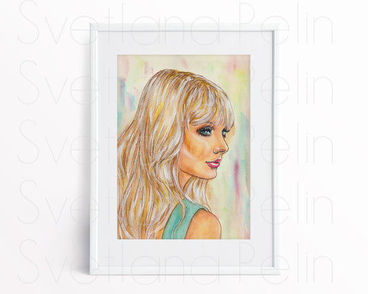 Taylor Swift, ORIGINAL Watercolor Painting, Artwork by Svetlana Pelin