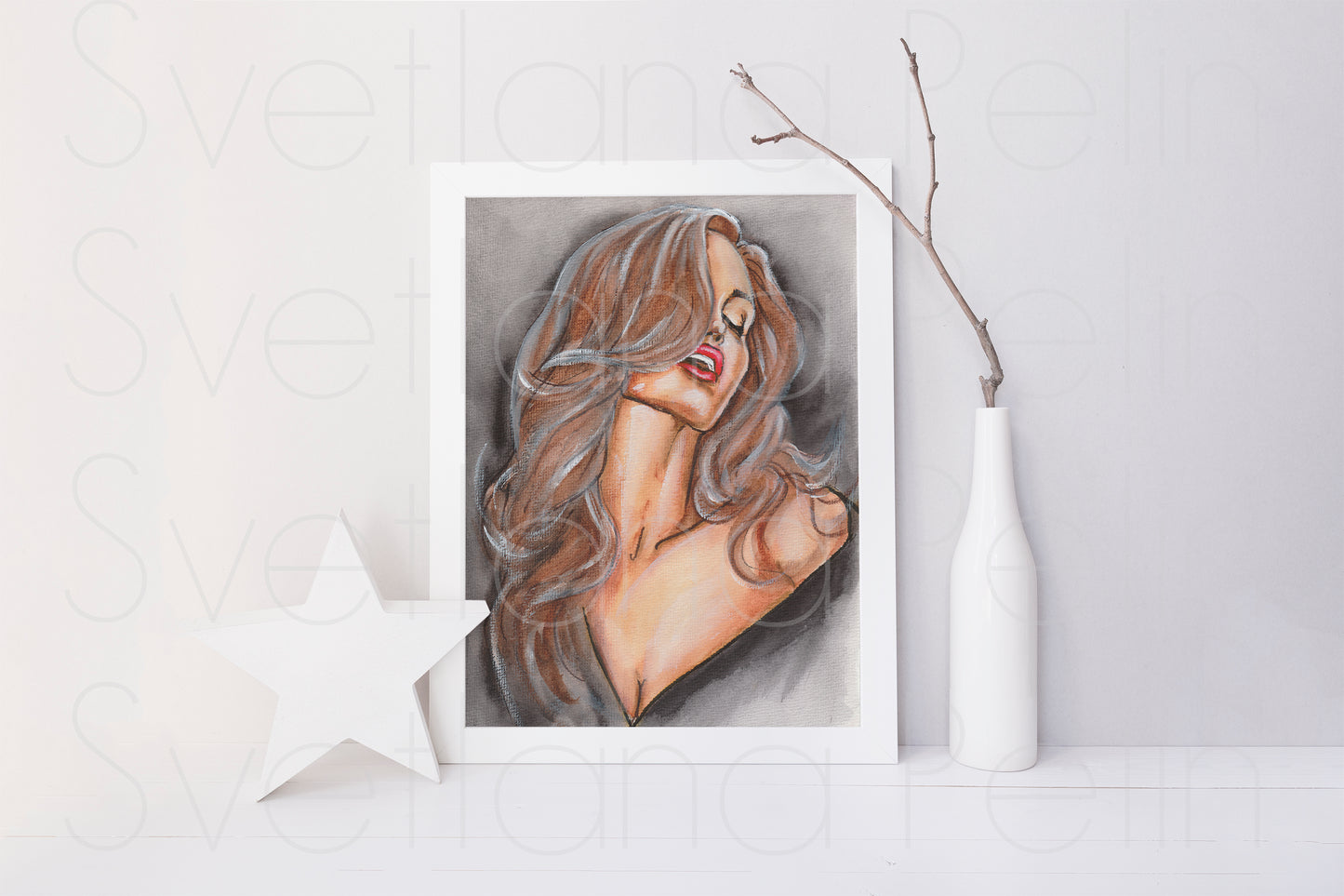 Angelina Jolie, ORIGINAL Watercolor Painting, Artwork by Svetlana Pelin