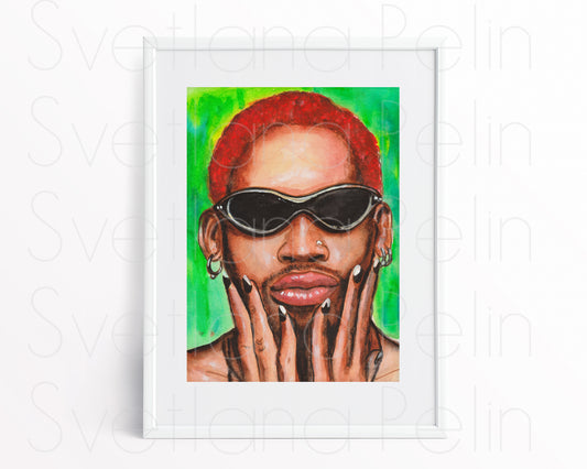 Dennis Rodman, ORIGINAL Watercolour Painting, Artwork by Svetlana Pelin