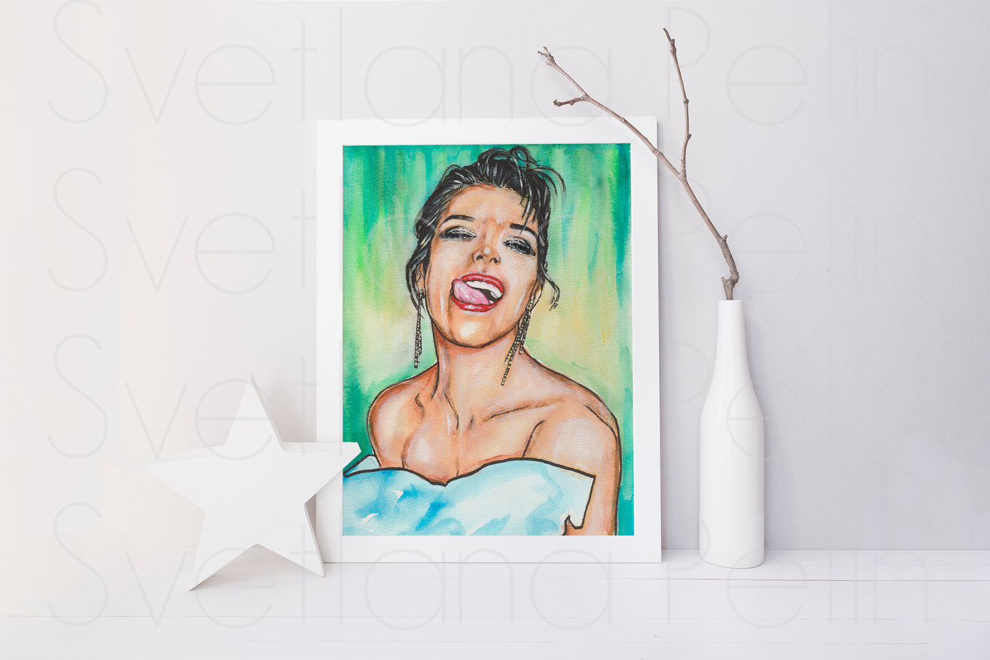 Milla Jovovich, ORIGINAL Watercolor Painting, Artwork by Svetlana Pelin