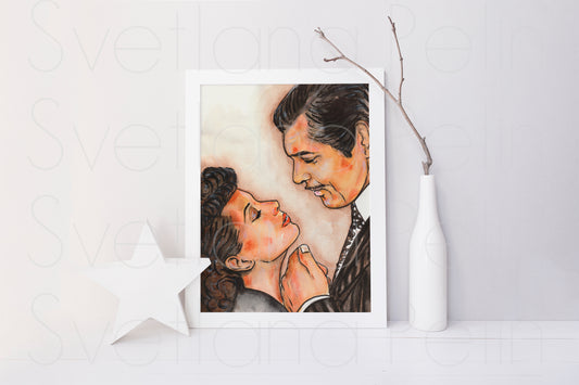 Gone with the Wind, Clark Gable, Rhett Butler, Vivien Leigh, Scarlett O'Hara, ORIGINAL Watercolor Painting, Artwork by Svetlana Pelin