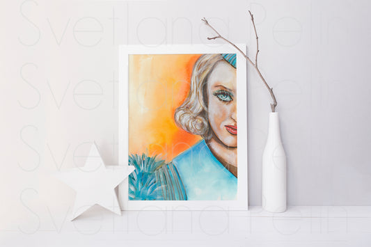 Bette Davis, ORIGINAL Watercolor Painting, Artwork by Svetlana Pelin