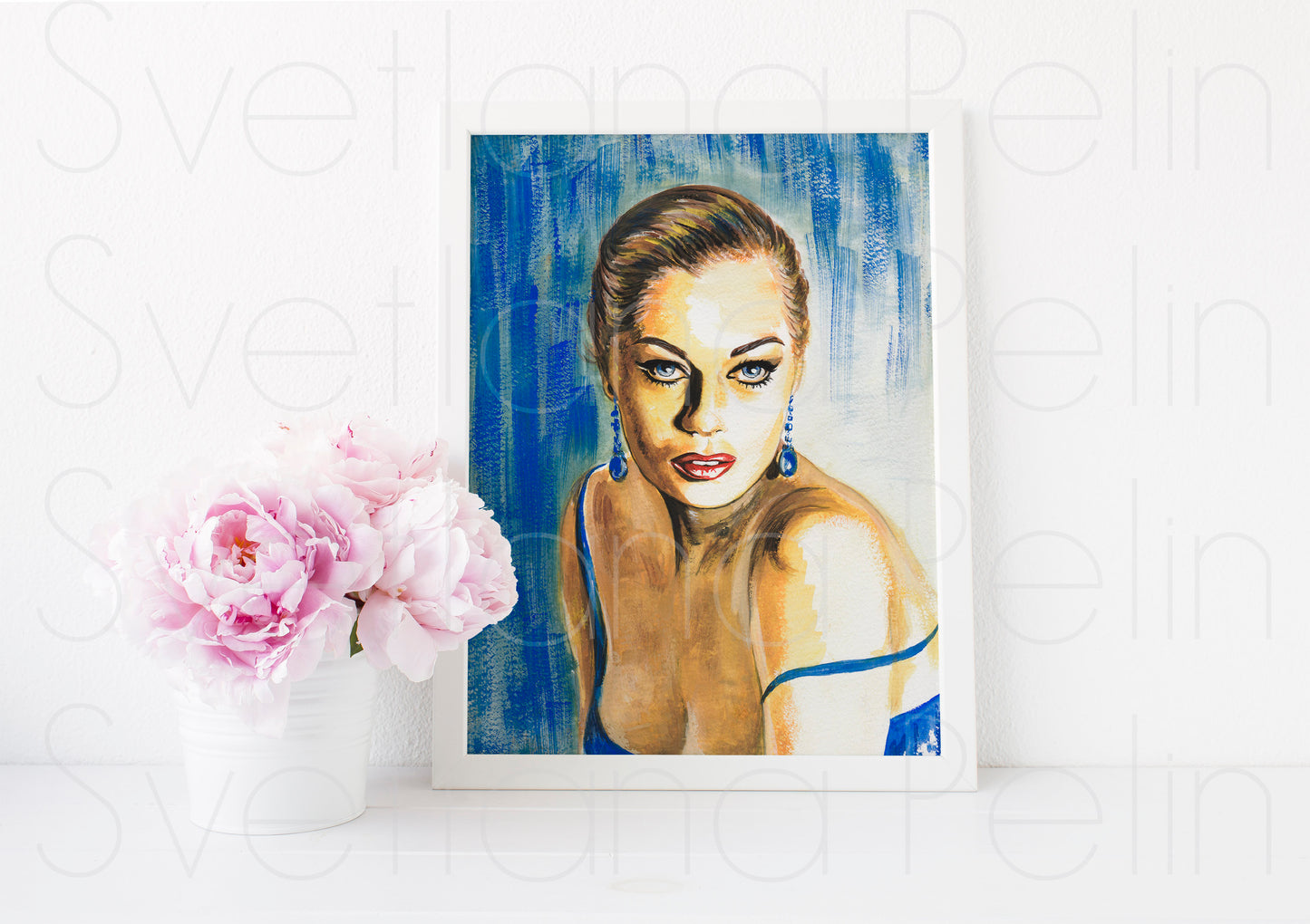 Anita Ekberg, ORIGINAL Gouache Painting, Artwork by Svetlana Pelin