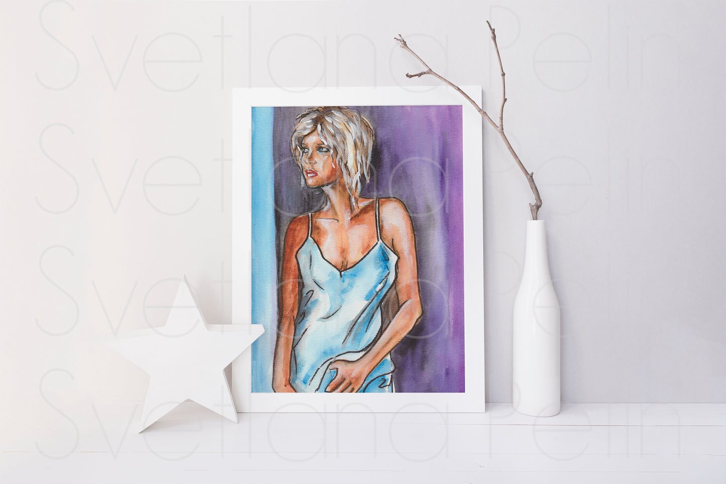 Kim Basinger, ORIGINAL Watercolor Painting, Artwork by Svetlana Pelin