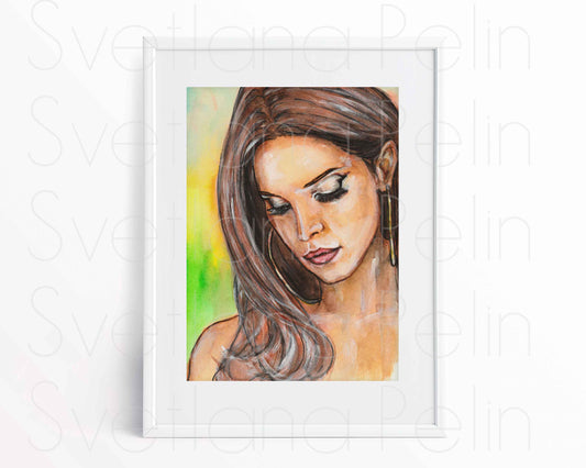 Lana Del Rey, LD, ORIGINAL Watercolor Painting, Artwork by Svetlana Pelin