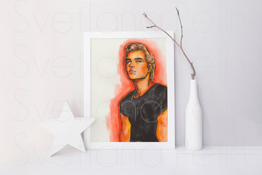 Patrick Swayze, ORIGINAL Watercolor Painting, Artwork by Svetlana Pelin