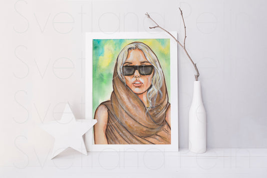 Miley Cyrus, ORIGINAL Watercolor Painting, Artwork by Svetlana Pelin