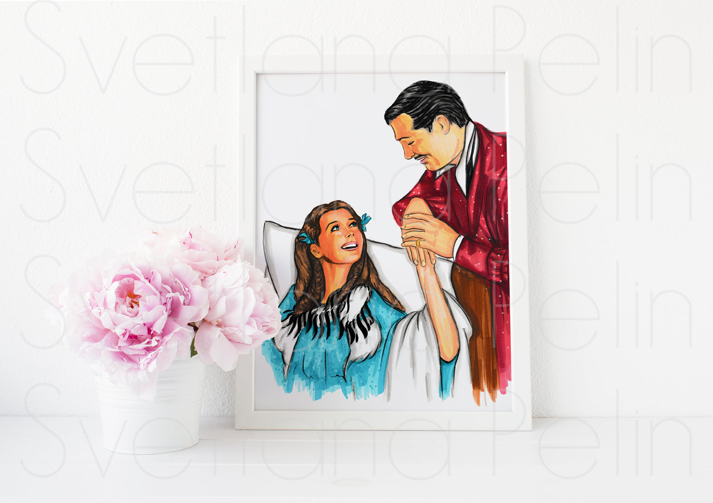 Clark Gable, Vivien Leigh, Scarlett O'Hara, Rhett Butler, Gone with the Wind, ART PRINT Signed by Artist