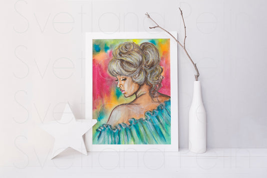 Michèle Mercier, Angélique, Marquise des Anges, ORIGINAL Watercolor Painting, Artwork by Svetlana Pelin