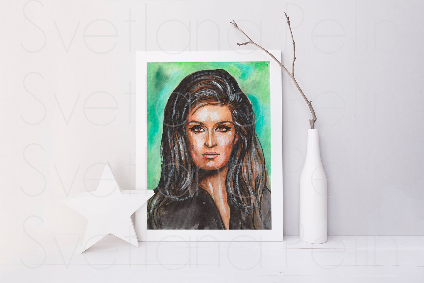 Dalida, ORIGINAL Watercolor Painting, Artwork by Svetlana Pelin