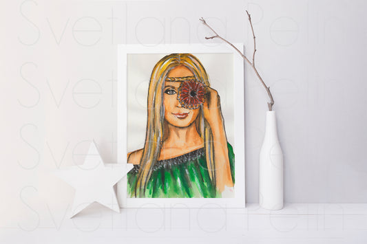 Lara, LF, ORIGINAL Watercolor Painting, Artwork by Svetlana Pelin