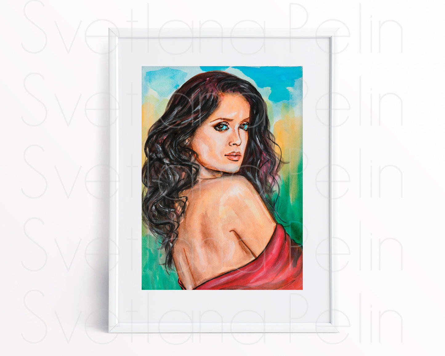 Salma Hayek, ORIGINAL Watercolor Painting, Artwork by Svetlana Pelin