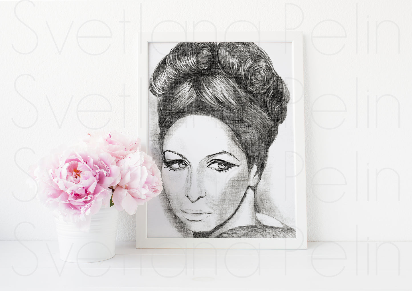 Barbra Streisand, BS, ORIGINAL Pencil drawing, Artwork by Svetlana Pelin